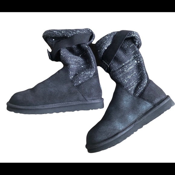 UGG Cambridge Metallic Dk. Gray Ankle Sweater Bootie 7M Suede Rib Knit Buckle - Picture 2 of 9